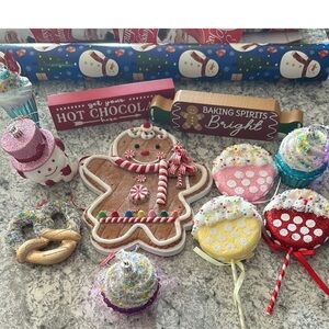 Festive Gingerbread and Cupcake Christmas Tree Decorations and wood signs